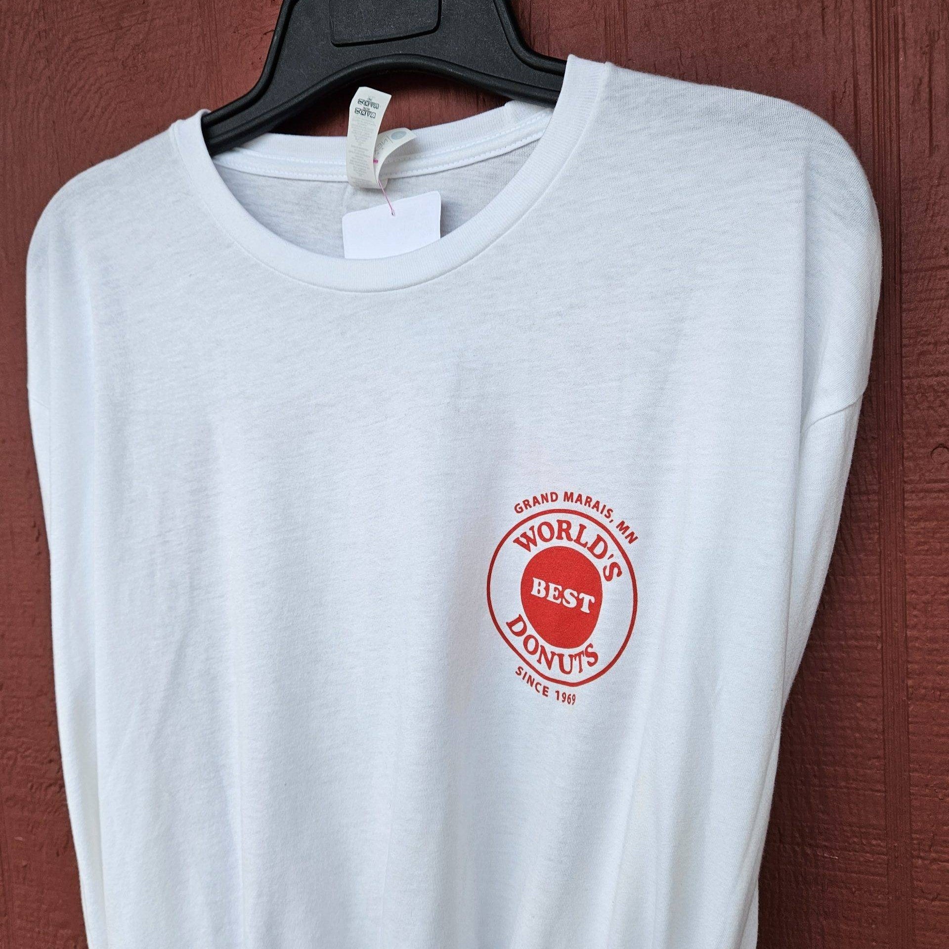 White Long-Sleeved Shirt with Donut Shop Design