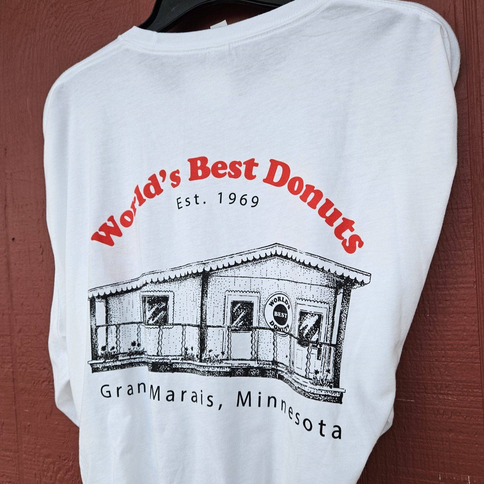 White Long-Sleeved Shirt with Donut Shop Design